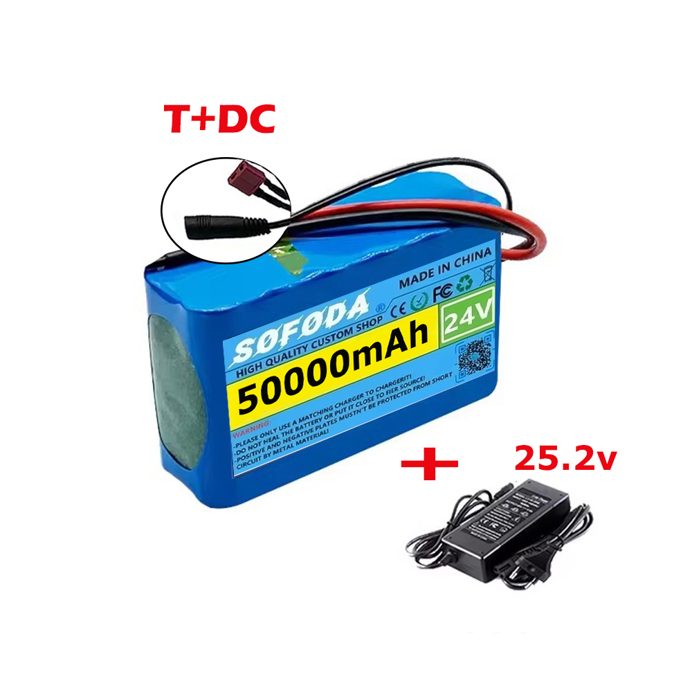 24v 50000 2 mah 6 s 2p 18650 litiumbatteri oppladbart batteri med bms-beskyttelseskort litiumionbatteripakke med lader: Hvit