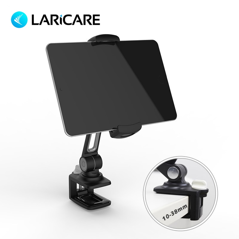 LARICARE Aluminium Tablet Stand Verstelbare met Zwarte en Witte Klem voor iPad telefoon Ergonomische Tablet Houder