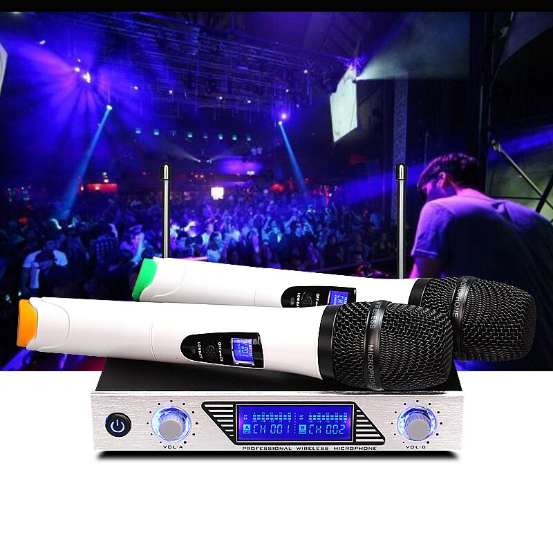 Handheld Wireless Microphone System with Dual Handheld Dynamic Microphones EU Plug