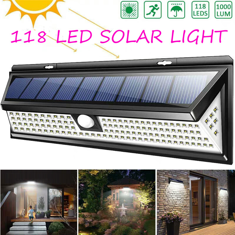 Solar Lamp 118 Led Pir Motion Sensor Lamp Buiten IP65 Waterdichte Solar Tuinverlichting Emergency Beveiliging Licht Zonne Wandlamp