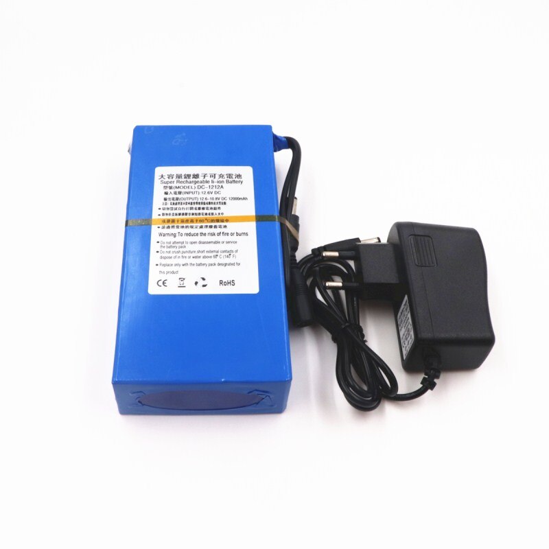 100% DC 1212A 12V 12000mAh lithium-ion Rechargeable battery pack 12.6v 1.2Ah AC Power Charger With charging indicator + charger