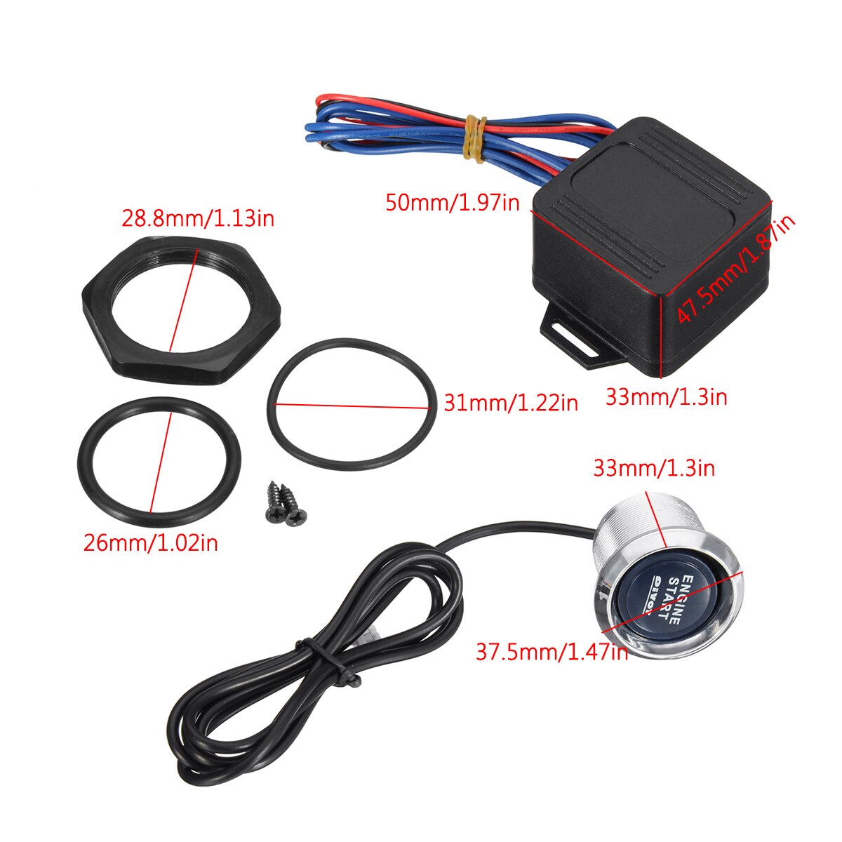 12V Universal Car Engine Start Push Button Switch Ignition Starter Kit Blue LED
