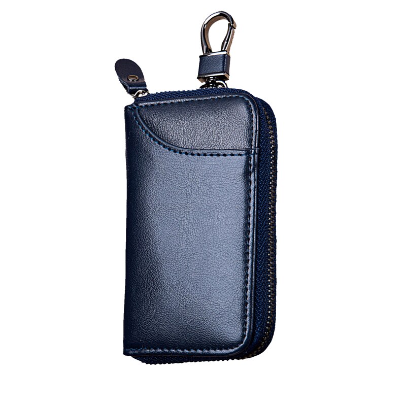 Pu Lederen Mannen Vrouwen Sleutel Portemonnee Kaarthouder Auto Huishoudster Portemonnee Sleutelhanger Rits Key Case Bag Met Sleutelhangers: blue (buckle)