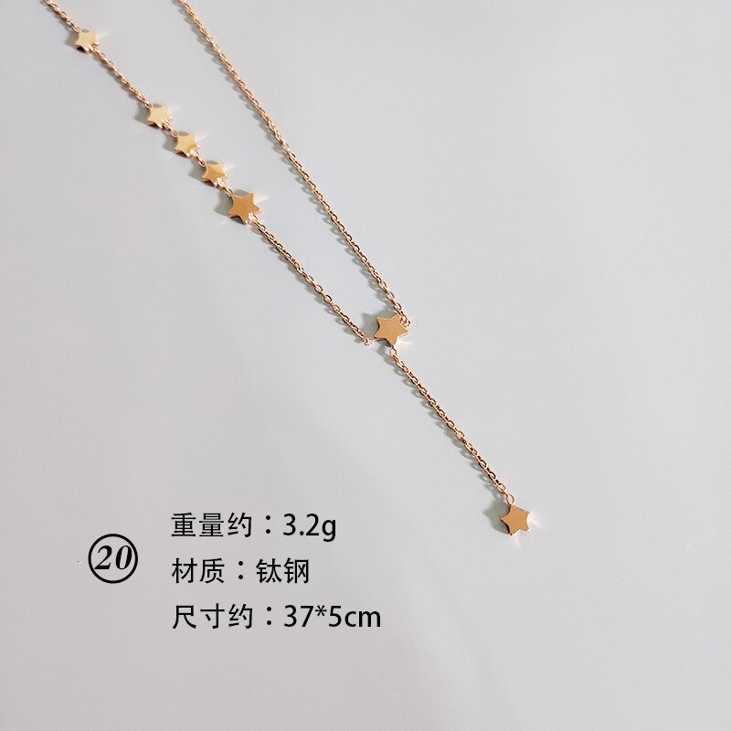 koreanische Vintage Edelstahl Rose Gold Halskette Für Frauen Sterne Mond Geometrische Kette Halskette Schmuck Zubehör: 20