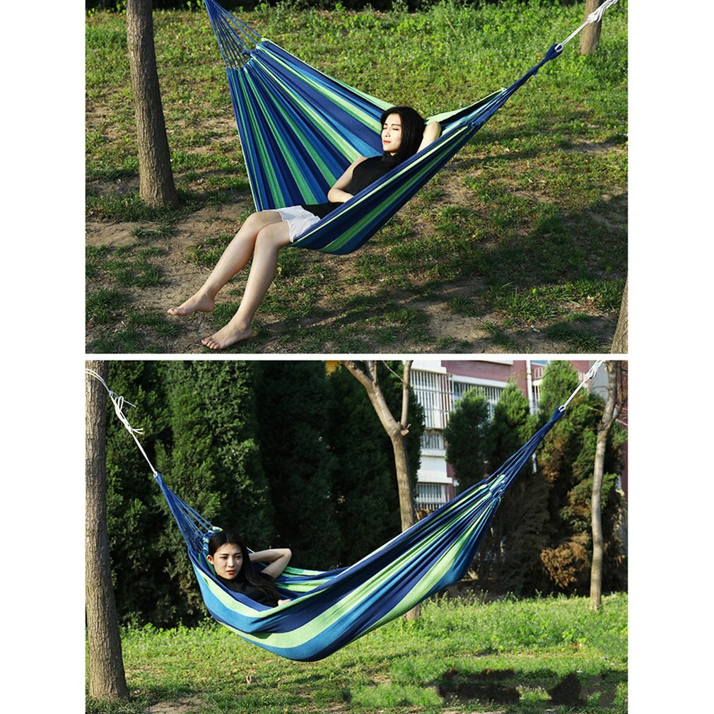 Draagbare Hangmat Outdoor Hangmat Tuin Sport Thuis Travel Camping Swing 190X80Cm Dubbele Canvas Streep Opknoping Bed Hangmat