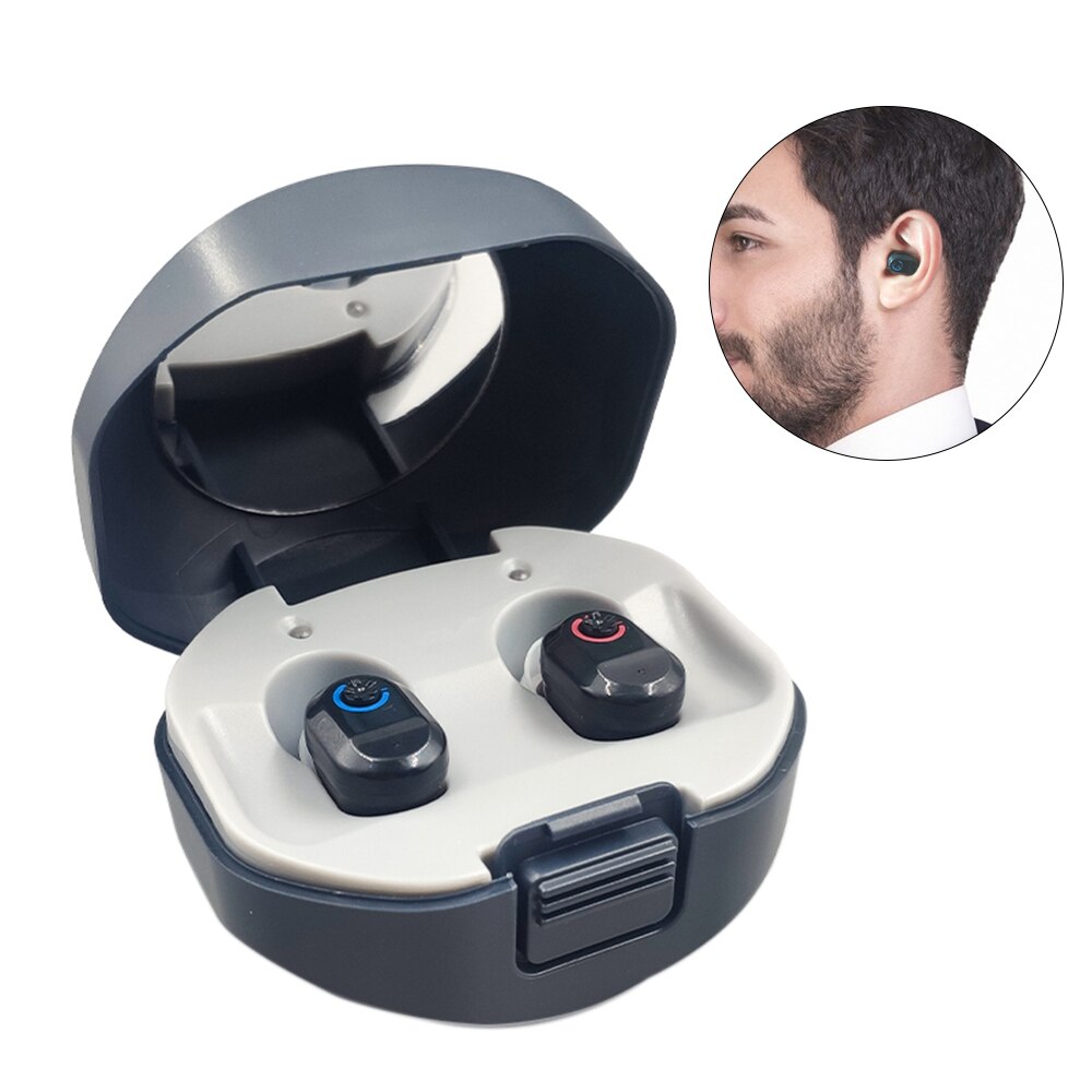 Digitale høreapparater genopladeligt digitalt høreapparat med opladningsetui audifonos høreapparat høreapparat til ældre: Sort