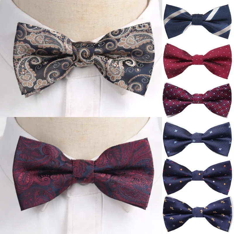 Laços pretos clássicos masculinos, gravata borboleta de poliéster, tecido, ponto, verificado, borboleta descascada, vestido de casamento, cão formal masculino, moda