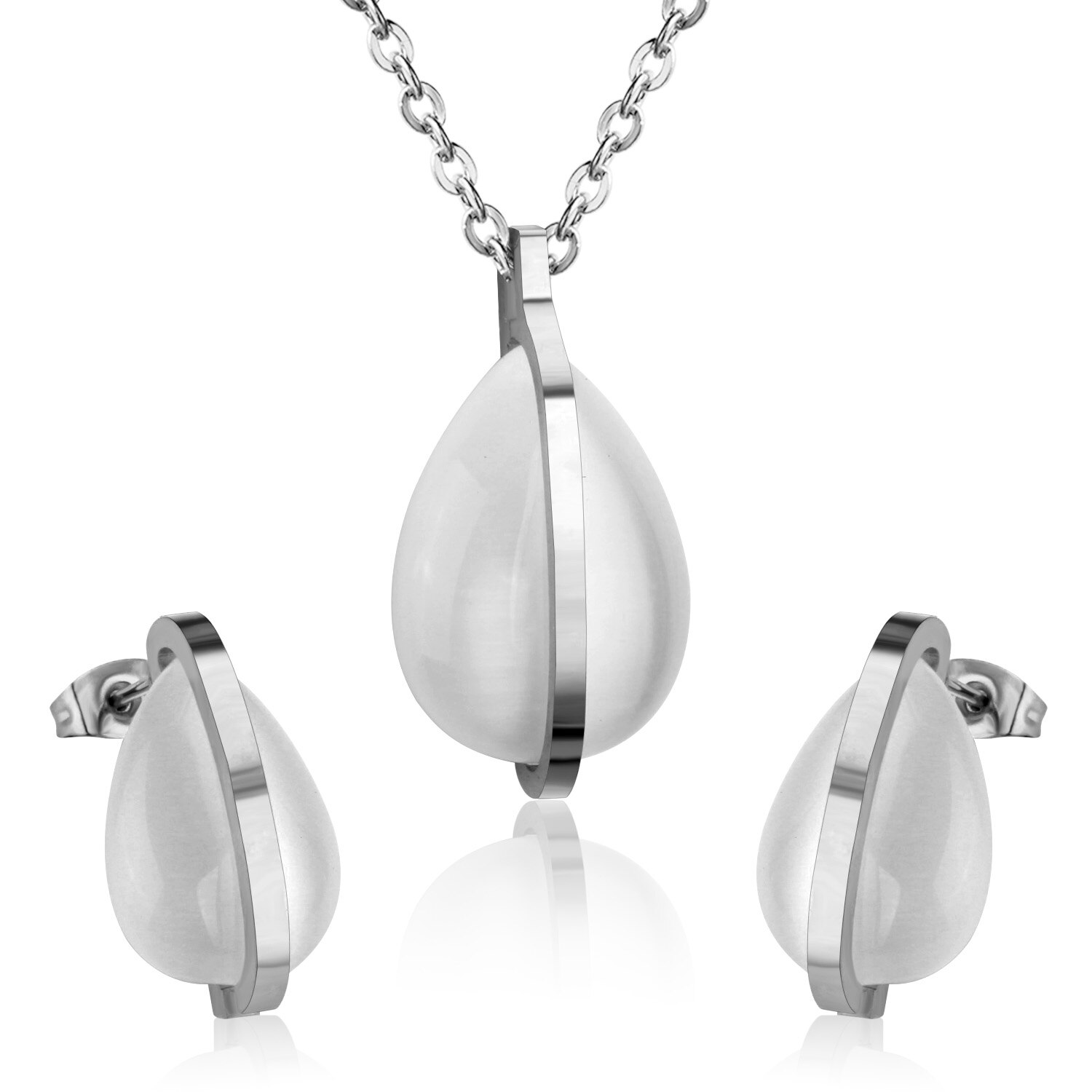 Luxukisskids Rvs Gold Zirkoon Wedding Bridal Dubai Sieraden Set Voor Vrouwen Meisjes Oorbel Ketting Indian Sieraden Sets: Silver