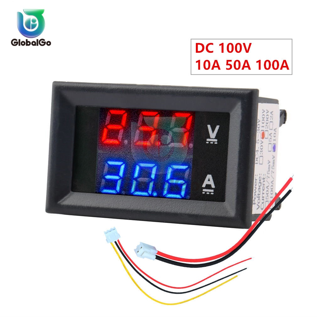 Dual Display Digital Volt Meter (4.5-30V) + 50A 75mV Shunt Resistor - For DC/AC Current Monitoring