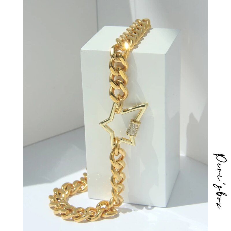 Colar feminino peri&#39;sbox, gargantilha com estrela e mosquetão de ouro pesado, corrente cubana com fecho parafuso, 2020