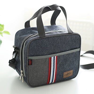 Women Insulated Oxford Lunch Bag Cotton Denim Blue Portable Thermal Lunch Box for Kids Food Cooler Bags Picnic Tote: 80063