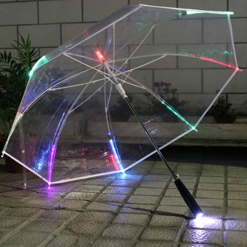 8 Rib Light Up Blade Runner Style Changing Color LED Umbrella with Flashlight Transparent Handle Straight Umbrella Parasol