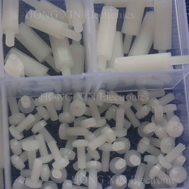 M2.5 White Male-Female Nylon Hex Thread Standoff Spacers PCB Screws nuts Bolt Assortment kit set Fastener Hardware