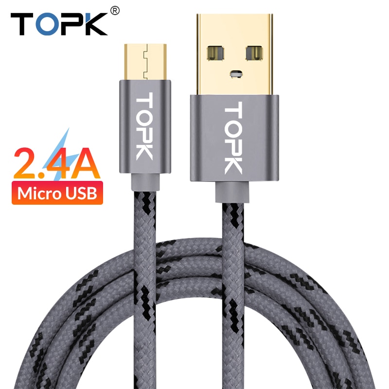 TOPK 1 m 2 m Micro Usb-kabel 2.4A Snelle Opladen Data Kabel voor Xiaomi Redmi Note 5 Samsung Nylon android Telefoon Oplader Kabel