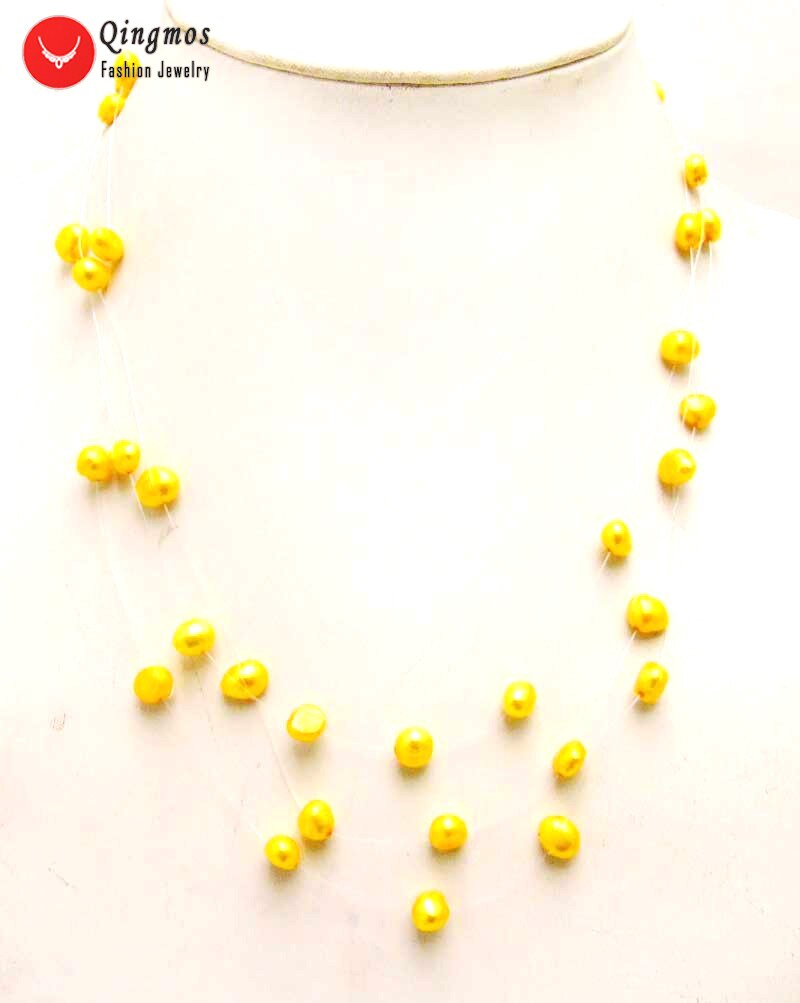 Qingmos Pearl Necklace for Women - 6-7mm Round Freshwater Pearls - 8 to 20 Strands - 18-20 Inch Length: Gold 3 strands