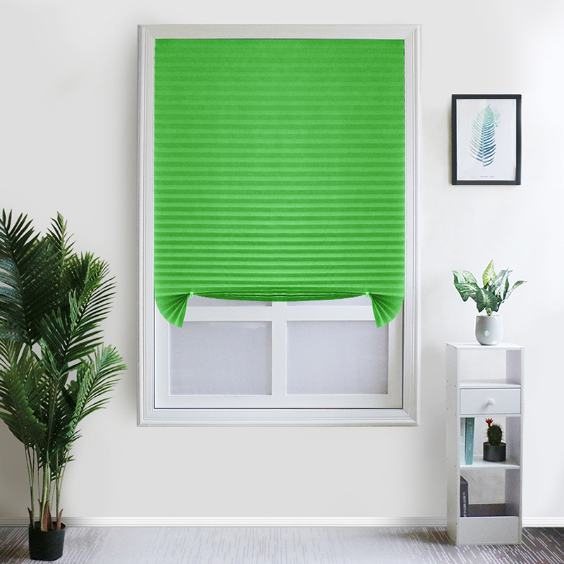 Self-Adhesive Pleated Blinds Blinds Curtains Living Room Half Blackout Window Curtains For Bathroom Balcony Shades: green