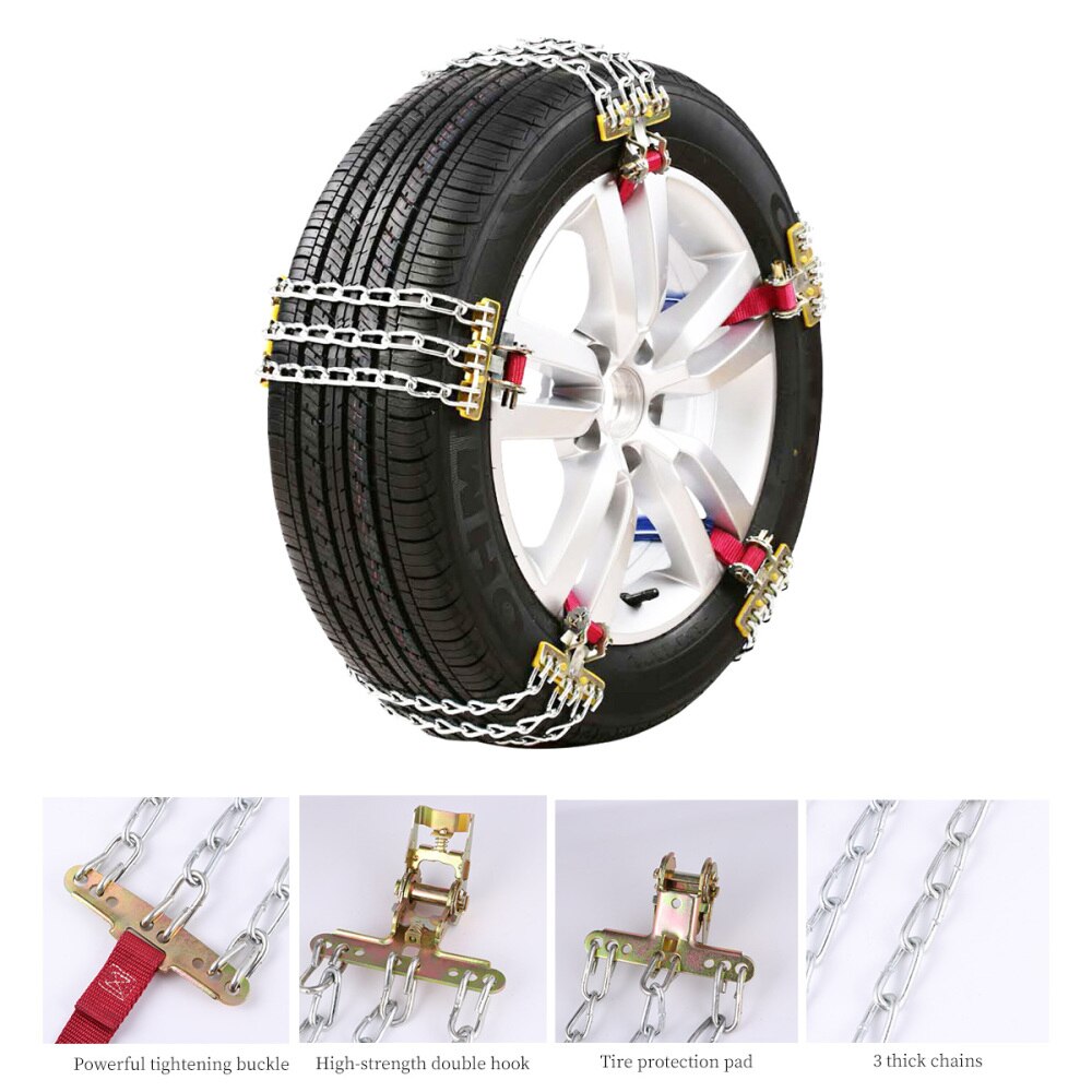Cadenas de nieve para ruedas de coche y camión, cadenas antideslizantes para invierno, 3 cadenas