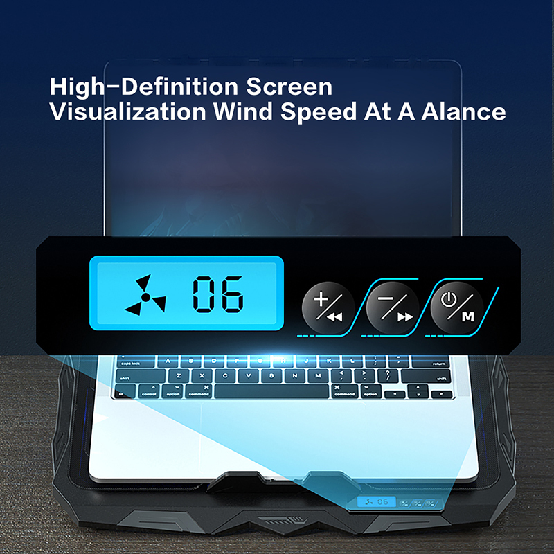 Laptop Cooling Stand 5 Height And 6 Wind Speed Adjustable For 17 Inch Notebook With 4 Fans Liquid Crystal Display And 2 USB Port