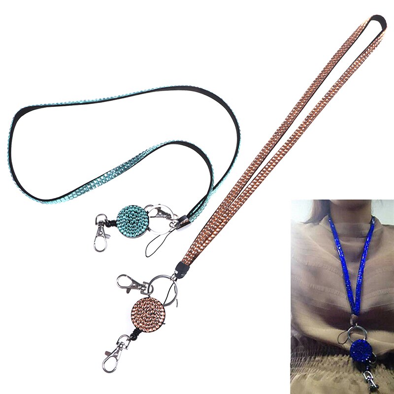 1 Pc Lanyard Crystal Rhinestone Mobile Phone Neck Strap Key Holder Rhinestone Lanyard Badge Reel