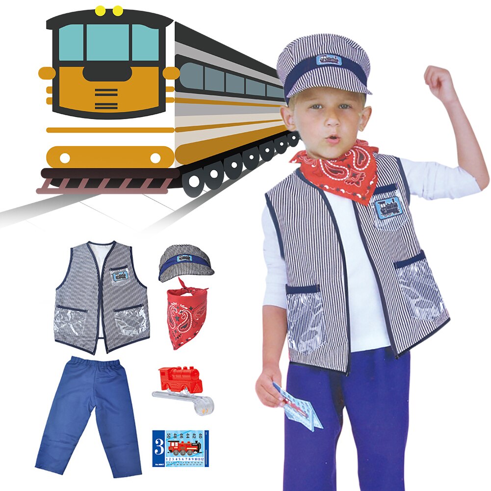 freundlicher Zug Ingenieur Leiter Kostüm einstellen Prom Rolle Spielen Leistung Cosplay Kostüm freundlicher Schild Kleidung Ausrügestochen Requisiten
