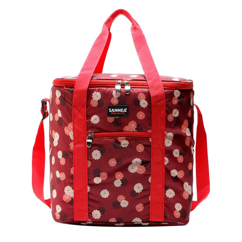 22L Flower Pattern Waterproof Oxford Cooler Bag Large Capacity Thermal Food