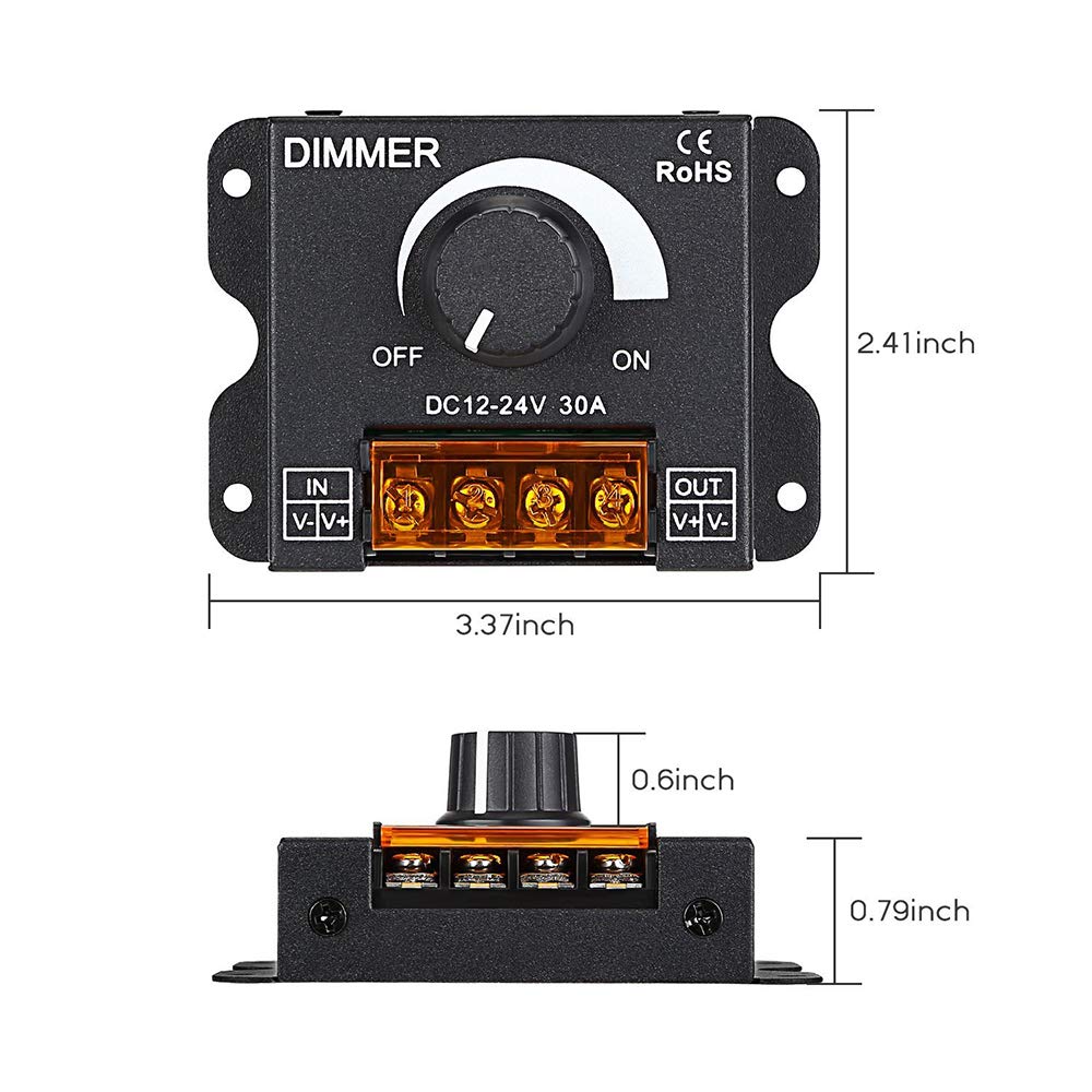 12V/24V Dc 30A Led Pwm Dimmer Controller Aan/Uit Schakelaar Met Metalen Shell Voor Enkele kleur 5050 3538 5630LED Strip Verlichting Lint