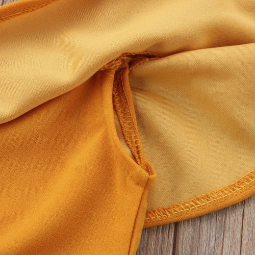 Emmababy Del Bambino Della Ragazza Giallo Aderente Elastico Tute E Salopette Tuta 1-6Y Bambini Dei Capretti di Estate Off Spalla Bell Bottom Pantaloni Abiti