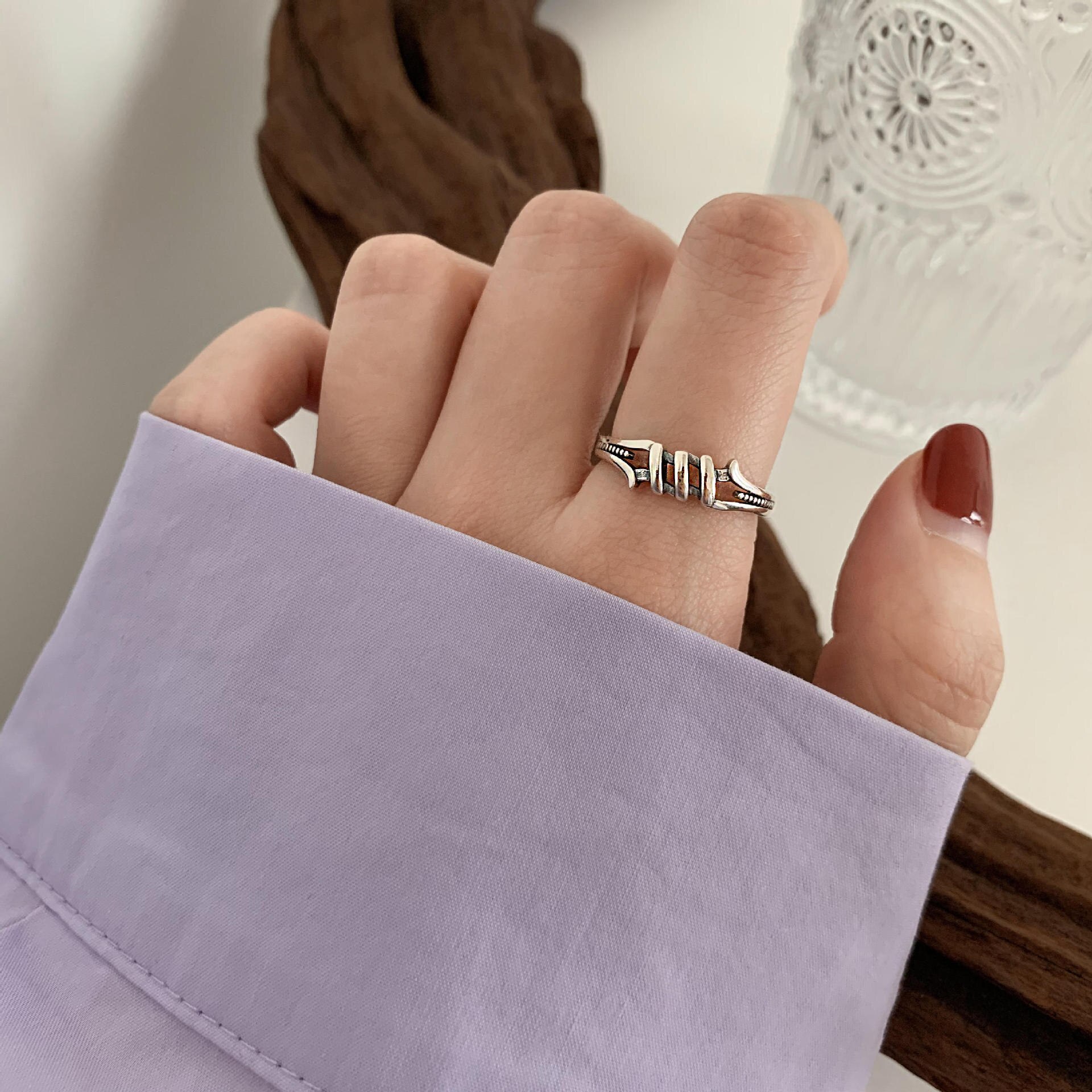 ANENJERY 925 Sterling Silver Combination Rings for Men Women Retro Personality Niche Chain Rings Party Jewelry: S-R1066
