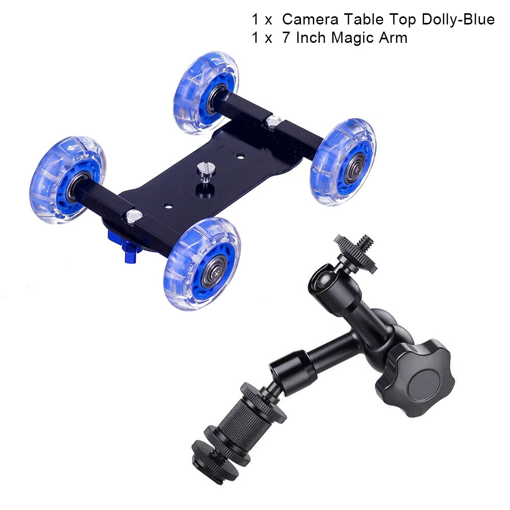 Dolly + 11 Inch Magic Arm Tafelblad Mobiele Rolling Video Rail Skater voor SLR DSLR Camera Slider Track Dolly Auto met Magic Arm: Blue Car with Arm7