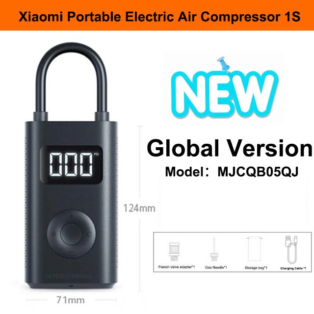 Xiaomi mijia bærbar elektrisk luft 1s kompressor led type-c inflator multiverktøy luftpumpe for sykkel bil ball smart hjem: Global versjon 1s