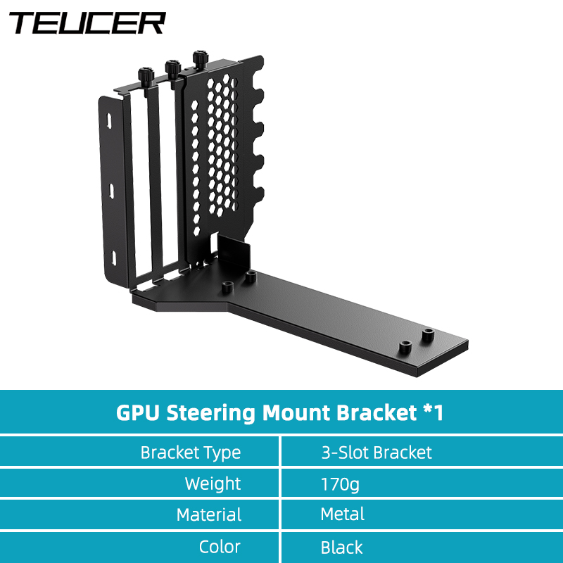 TEUCER L-Z3 GPU Vertical Mounting Bracket Kit, PCIe 4.0 X16 Riser Cable 200mm, Graphics Card Steering Mounting Bracket: black
