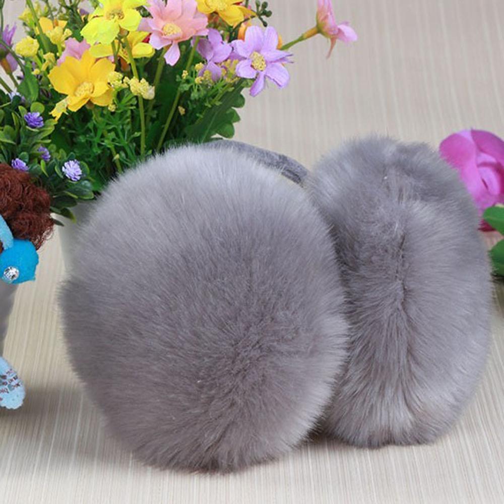 Women Cute Rabbit ears fur winter Earmuffs ear muffs warmers comfort warmuffs warm fur headphones for girls winter accessories: Light Grey