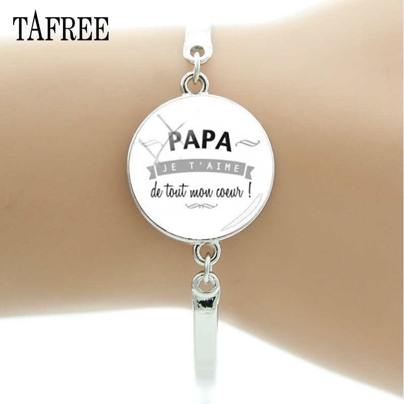TAFREE black heart Je T'aime Maman charm bangles love Papa Glass Cabochon bracelets jewelrys for father and mather NT111: NT120