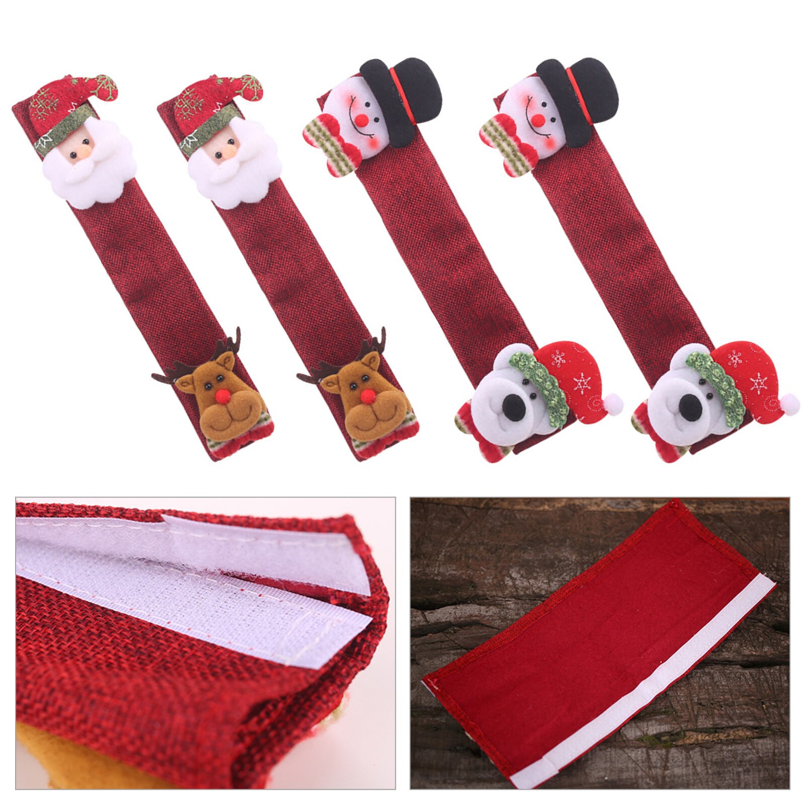 Cubierta de manija de refrigerador de Navidad, Pomo de puerta Protector de tela de Papá Noel, muñeco de nieve, cocina, horno microondas