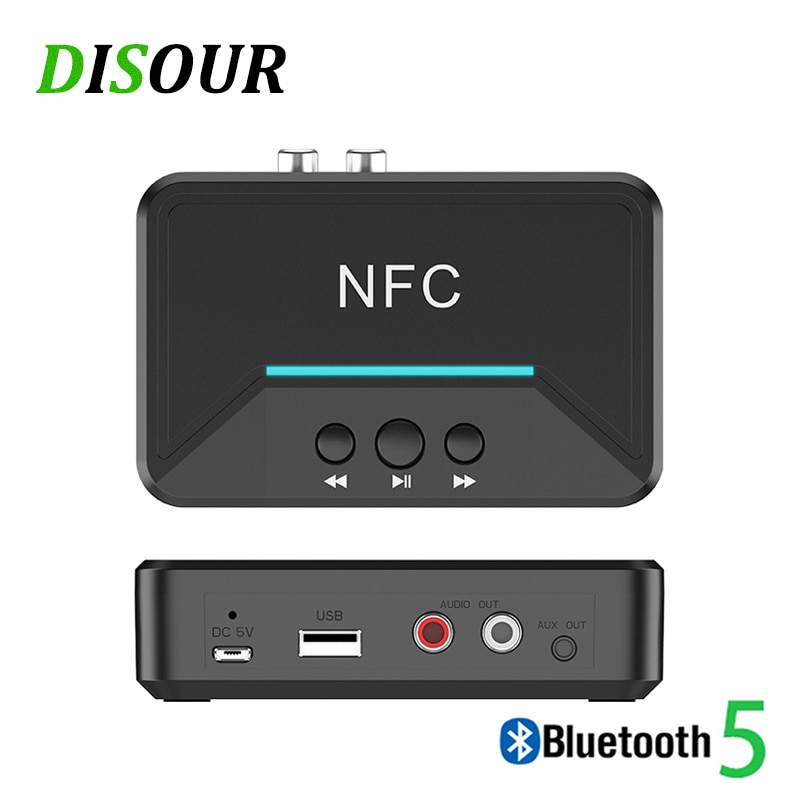 DISOUR 5.0 Ricevitore Bluetooth Intelligente NFC A2DP RCA AUX 3.5 MILLIMETRI Martinetti Senza Fili Adattatore Suppotr USB Gioco Per La Casa AUTO cuffia altoparlante