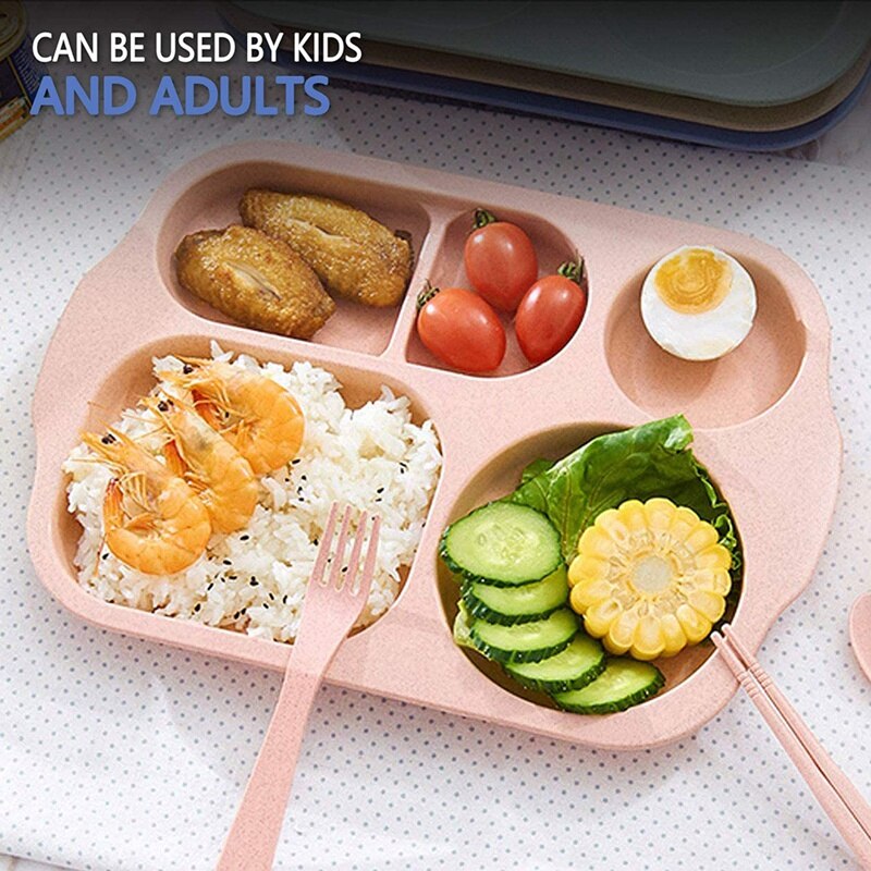Dinner Plate Set Of 4 Split Plates 5 Compartments Plastic Plate Cutlery For Adults Kids Microwave And Dishwasher Safe