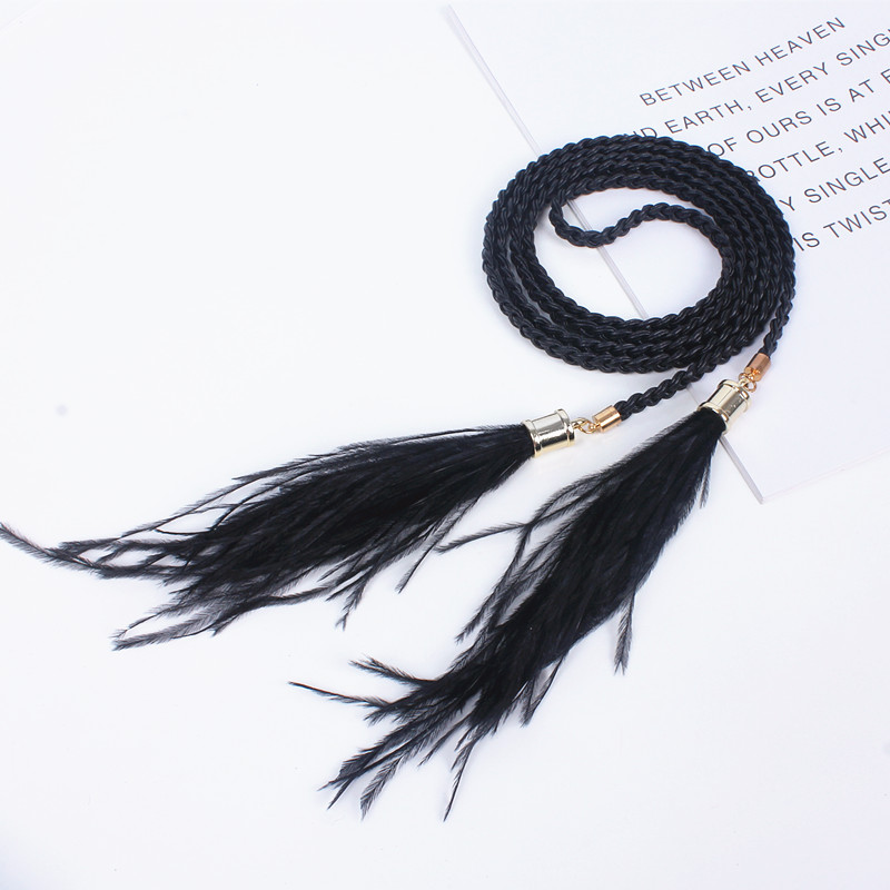 women knitted leather woven braid belt long tassel rope waist belts for dresses waistband knot decorated cotton string