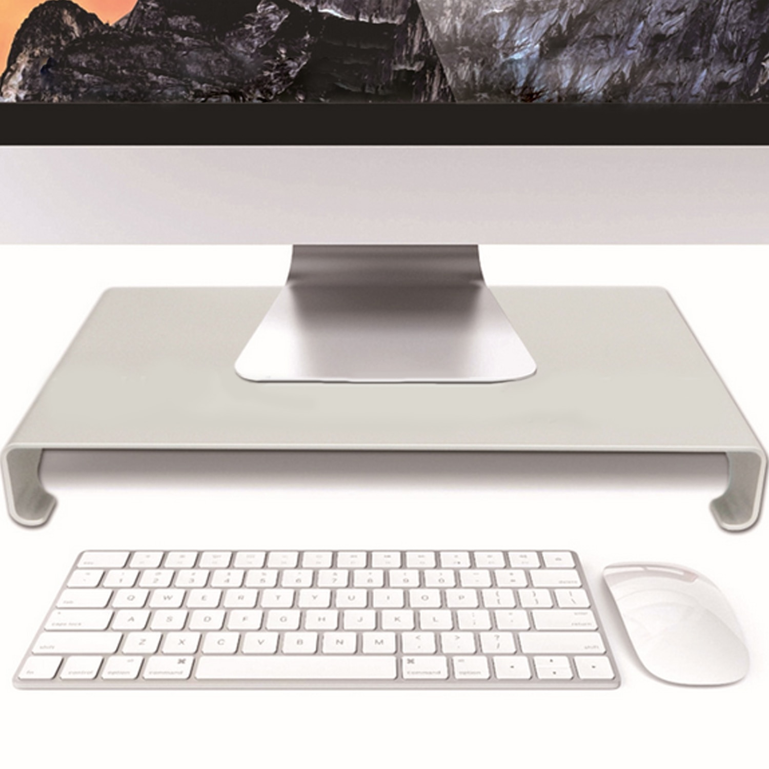 Besegad Aluminiumlegering Computer Laptop Monitor Riser Stand w/Toetsenbord Muis Opslag Slots voor Apple MacBook Mac Boek