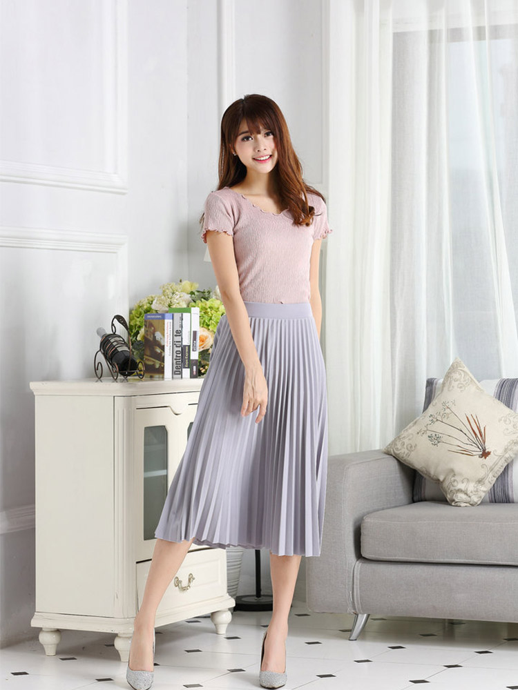 Spring and Autumn Women's High Waist Pleated Solid Color Half Length Elastic Skirt Promotions Lady Black Pink