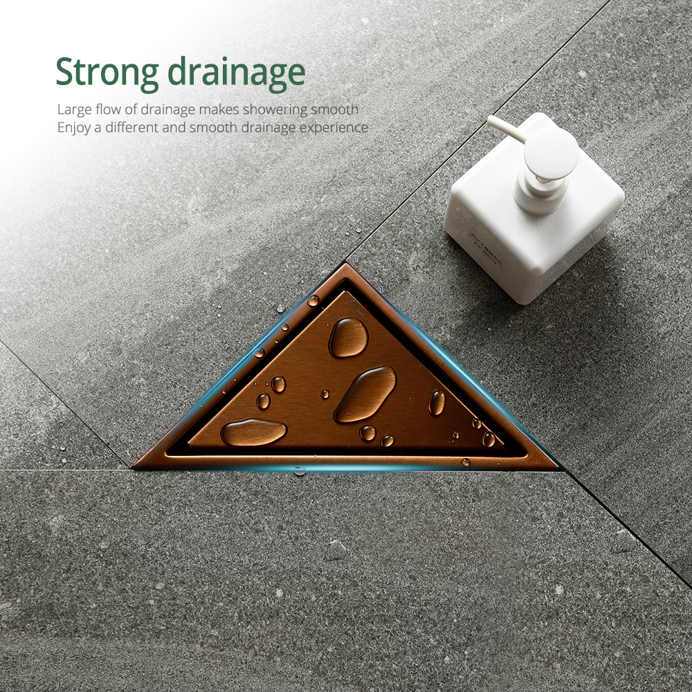 Golvavlopp i rostfritt stål, sifon, triangelformad lock, badrumsavlopp, ren sil, rostfri, luktfri, 304 tillbehör