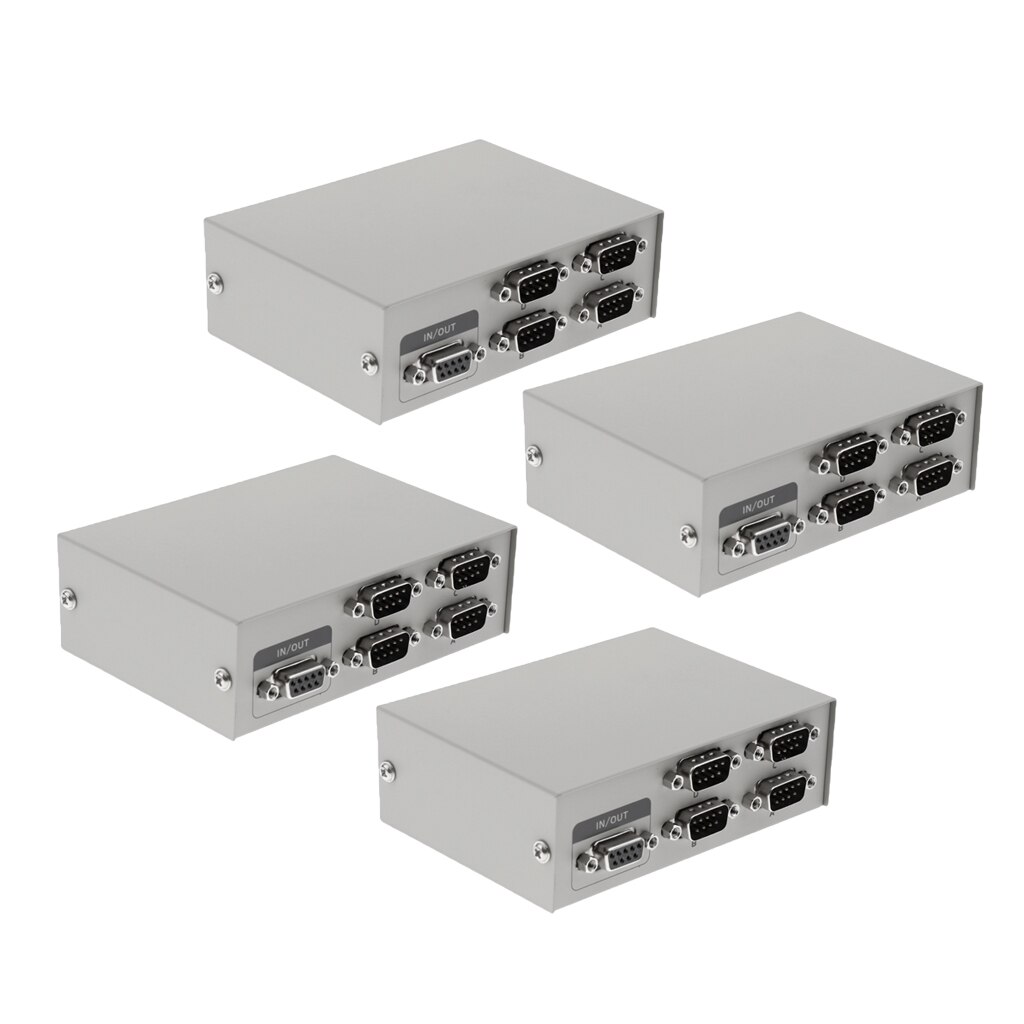 4xPrinter DB9 Pin Serial RS232 Switch Box Manual 4Port Data Sharing Switcher