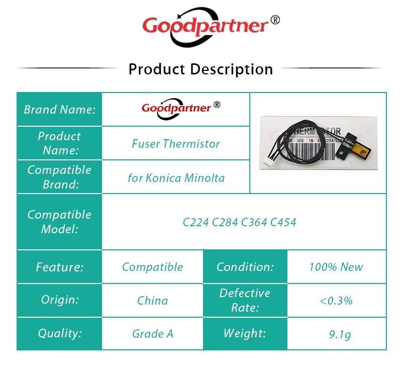 1X [Garanzia di Qualità] Fusore Termistore per Konica Minolta bizhub C224 C284 C364 C454