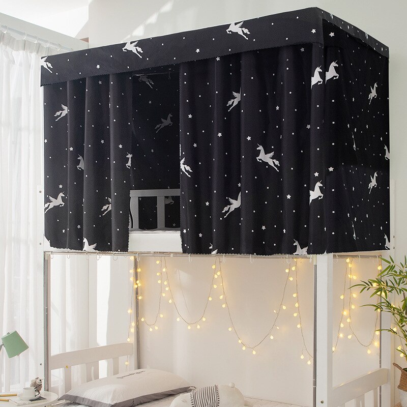Gedruckt Schlafsaal Bett Vorhang mit Seil & Schließe Hochschule Einzel Bett Schatten Tuch für 4/4,5 zoll Etagen Bett SASI: Schwarz Pegasus / Königin