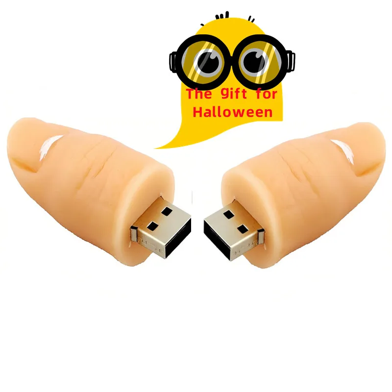 Fingerprint Silicone USB Flash Drive, Finger Shape Design, Bonito Cartoon Stick, Halloween Drive, Licitação de Negócios Legal, Presente, 32GB