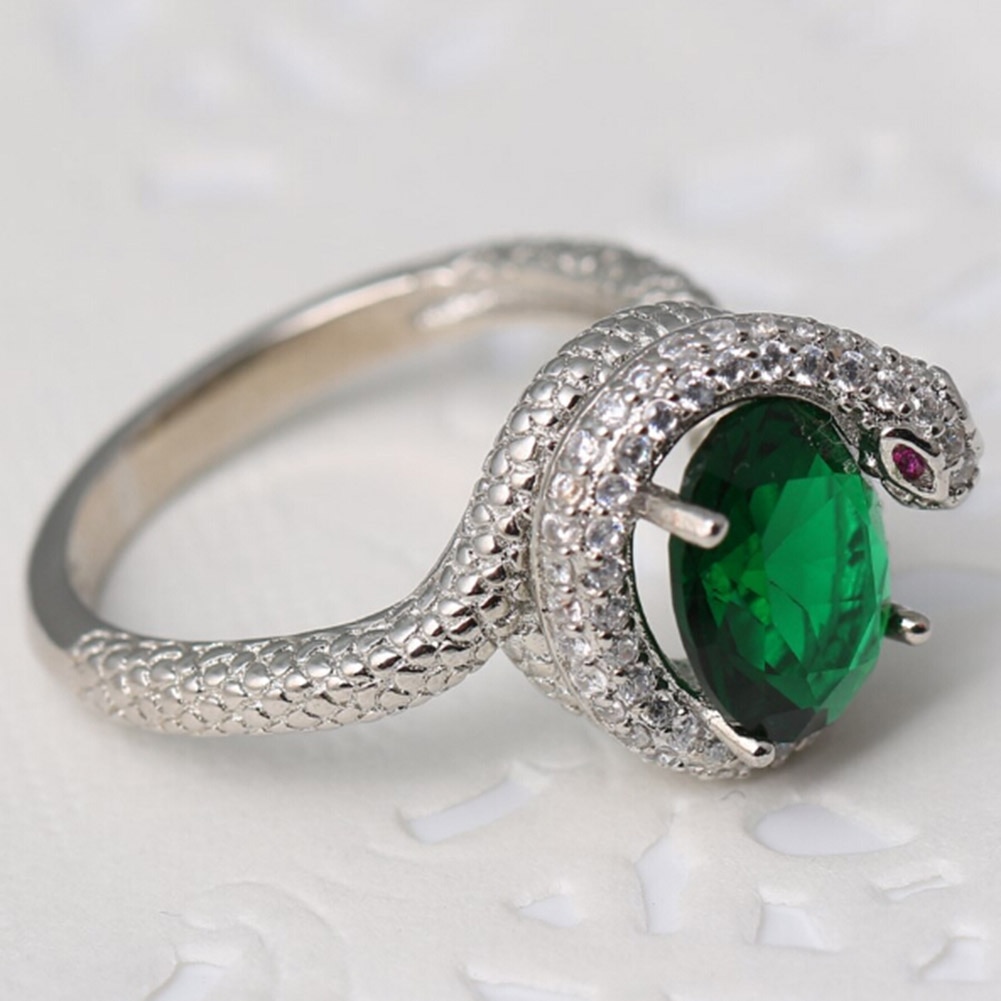 Snake Tonen Kraal Ring Rose Goud Kleur Oostenrijkse Groene Kristallen Volledige Maten Ringen Voor Vrouwen