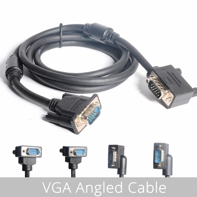90 ° vga-näyttö oikea &amp; vasen &amp; ylös &amp; alas kulmassa oleva uros-suora uros-adapterikaapeli, hanhenkaulatyyppinen kulmikas vga-näyttökaapeli