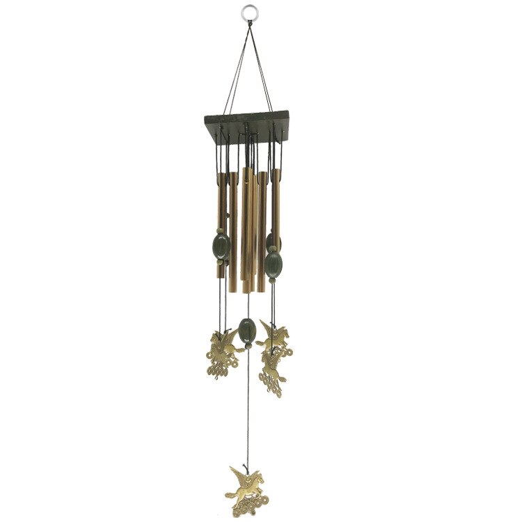 Bois massif plaque carrée carillon de vent rétro 8 tube métal anti-rouille alliage ornements en bois Pegasus voilier papillon artisanat: ZY000047-Pegasus
