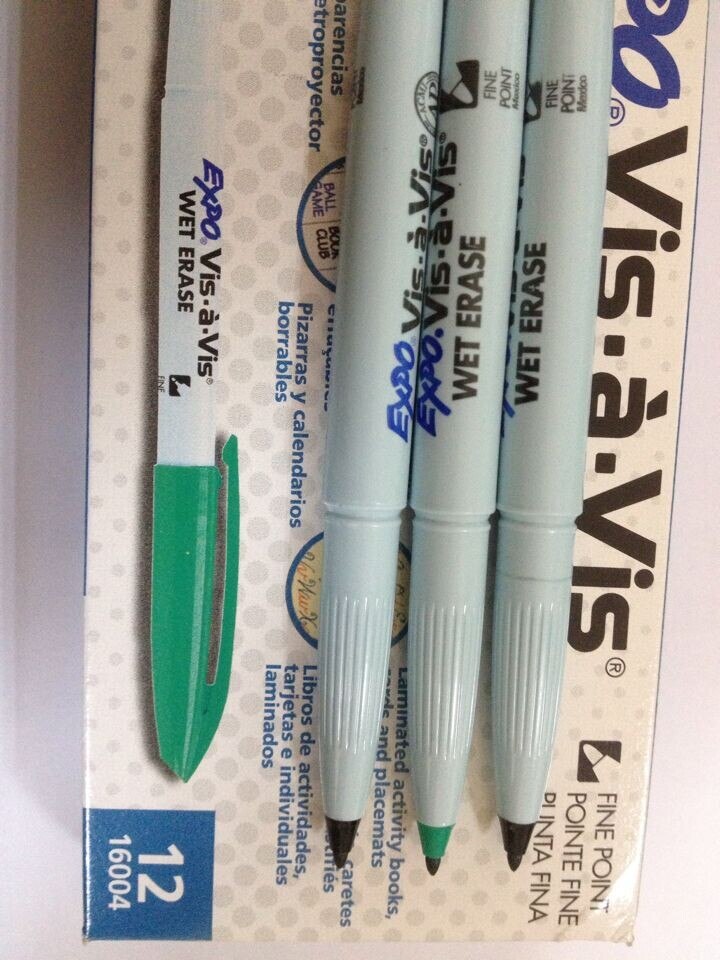 3Pcs/Lot Sharpie EXPO 16074 Vis-A-Vis Wet-Erase Overhead Transparency Markers Fine Water-based Black Green Blue Red Marker Pen