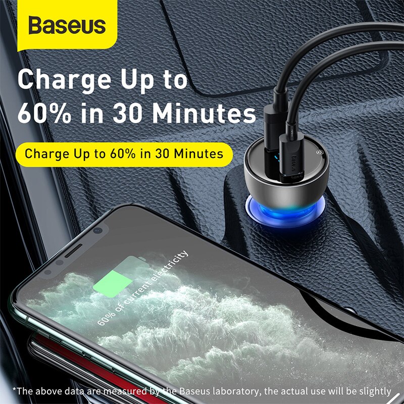 Baseus 65W Usb Autolader Quick Charge 3.0 Autolader Voor Iphone Macbook Samsung Laptop Led Display Snel Telefoon lader