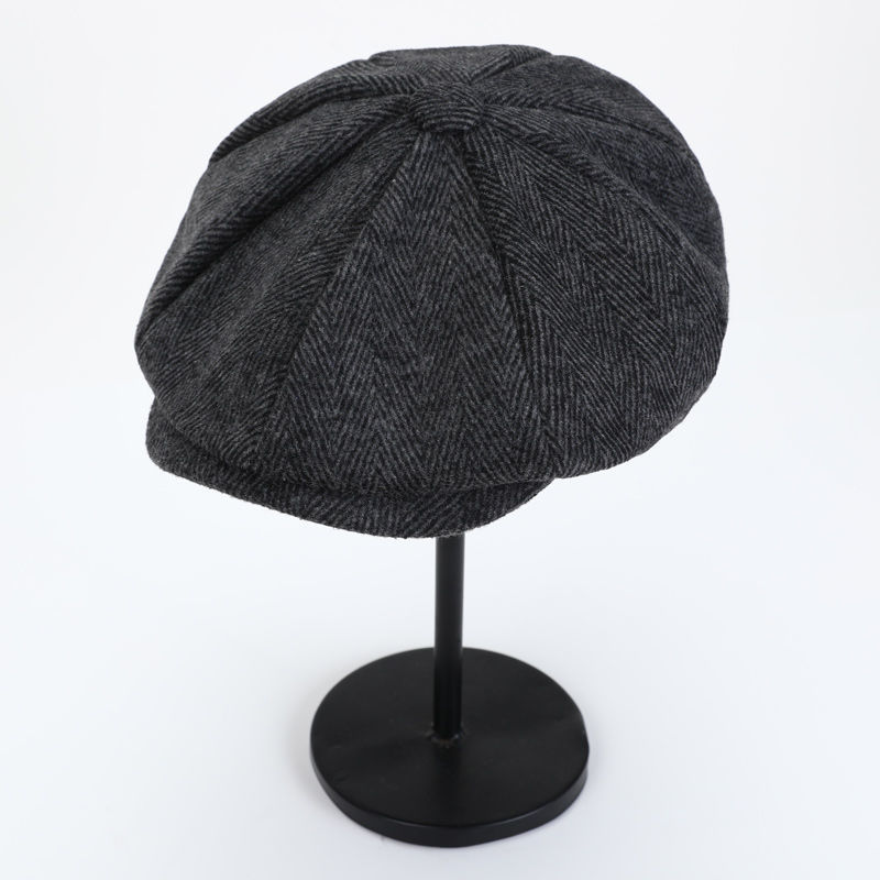 De sombrero maldito gangster octogonal sombrero retro británico vendedor de periódicos sombrero hombre gorra plana para hombre y mujeres pintor sombrero: Black